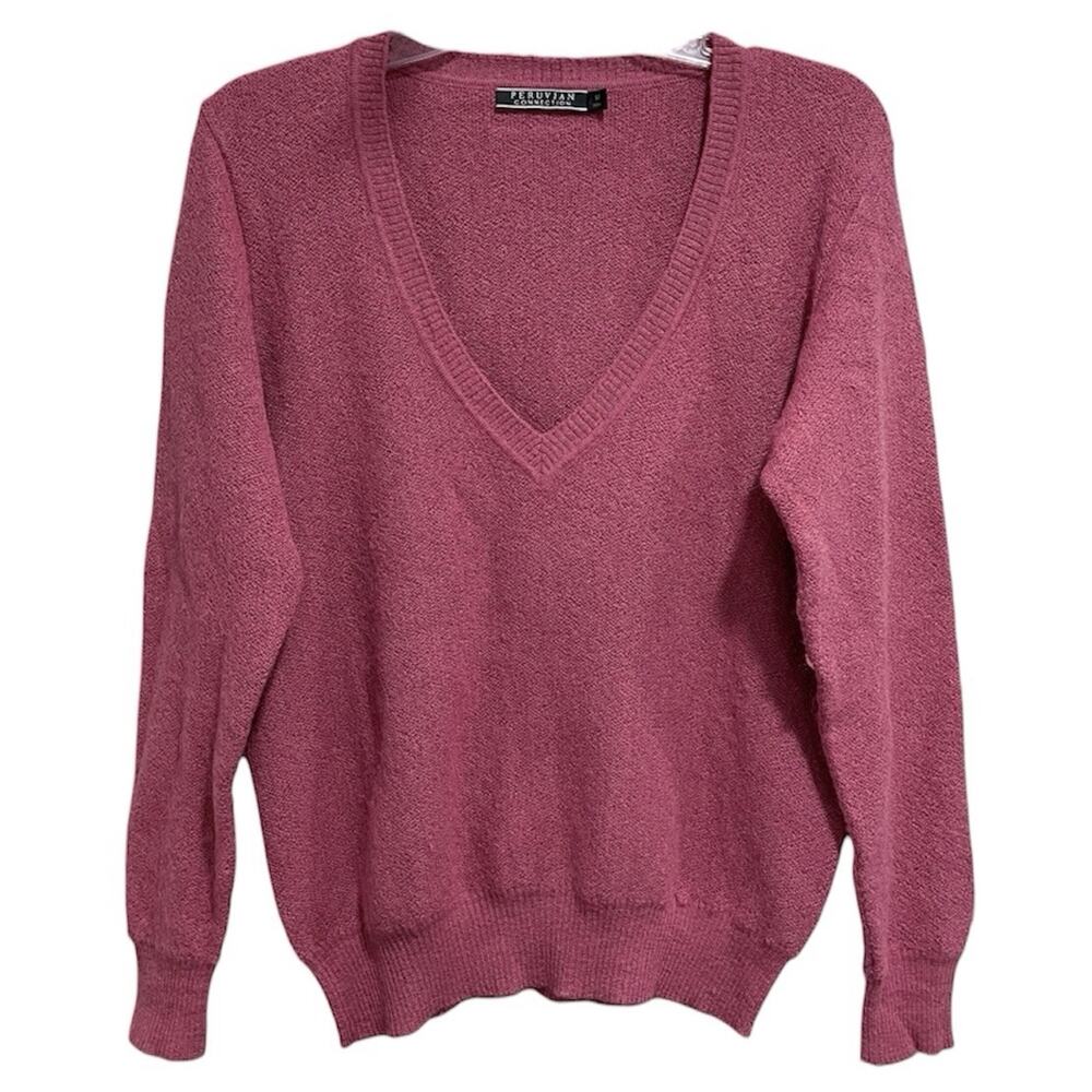 Peruvian Connection Alpaca Knit V Neck Sweater Size Medium Pink Quiet Luxury